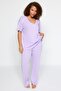 Lila Baskılı Cep Detaylı Örme Pijama Takımı TBBAW24AI00004 - 5