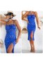 Women's Strappy Chest Gathered Skirt Slit Dress Blue - 3
