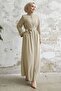 Salvia Casual Sleeve Piping Patterned Abaya - Stone - 4