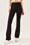 Women's Black High Waist Ribbed Spanish Leg Tights - 2