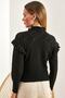 Women's Black Openwork Ruffled Pearl Stone Embroidered Knitwear Cardigan 20234121 - 2