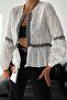 Women's White Tasseled Scallop Embroidery Cotton Jacket