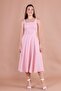 Powder Square Collar Thick Strap Midi Dress - 3