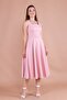 Powder Square Collar Thick Strap Midi Dress - 6