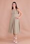 Oil Green Square Collar Thick Strap Midi Dress - 2