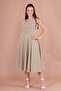 Oil Green Square Collar Thick Strap Midi Dress - 3
