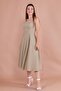 Oil Green Square Collar Thick Strap Midi Dress - 5