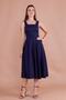 Navy Blue Square Collar Thick Strap Midi Dress - 6