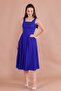 Sax Blue Square Collar Thick Strap Midi Dress - 6