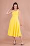 Yellow Square Collar Thick Strap Midi Dress - 6
