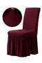 6 (Pieces) Chair Covers with Ruffled Skirt, Lycra Elastic Washable Chair Cover, Burumcuk Burgundy - 3