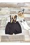 Dark brown baby boy salopette teddy bear concept 1 year old birthday outfit - 3