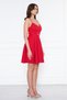 Red Back Rope Tied Woven Fabric Flared Pleated Mini Evening Dress - 8
