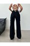 Black Fadeproof Cargo Pocket Palazzo High Waist Jeans Trousers Queen - 2