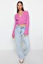 Pembe Crop Yumuşak Dokulu Kruvaze Triko Kazak TWOAW24KZ00381 - 2