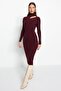 Mürdüm Midi Cut Out/Pencere Detaylı Triko Elbise TWOAW24EL00028