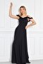 Atlas Fabric Adjustable Strap Ruffle Detailed Collar Pleated Flared Maxi Black Evening Dress 421 - 5