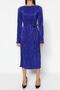 Navy Blue Pleated Fabric Flare Sleeve Detail A-Line Midi Knit Dress TWOAW24EL00125 - 3