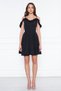 Women's Hanging Neck Boat Ruffle Detail Woven Fabric Pleated Mini Flared Evening Dress