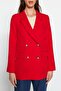 Dark Red Oversized Lined Double-Breasted Woven Blazer Jacket TWOAW21CE0145 - 5