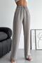 Women's Gray New Season Double Pocket Drawstring Waist Modal Fabric Wide Leg Trousers