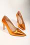 Women's Lyvia Orange Metallic Heeled Shoes Stiletto - 5
