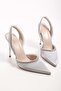 Women's Equn Silver Satin Stone Heeled Shoes Stiletto - 5