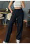 Women's Black High Waist Wide Leg Fabric Palazzo Pants