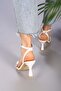 Women's Venna White Skin Single Strap Heeled Shoes - 3