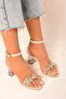 Women's Maggie Ten Transparent Stone Heeled Single Strap Shoes