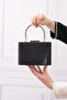 Women's Black Plated Evening Dress Clutch Portfolio Bag