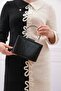 Women's Black Plated Evening Dress Clutch Portfolio Bag - 3