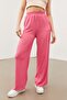 Pink Elastic Waist Double Pocket Wide Leg Wrinkled Trousers - 3