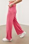 Pink Elastic Waist Double Pocket Wide Leg Wrinkled Trousers - 4
