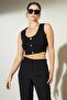 Women's Black U-Neck Buttoned Strap Knitwear Blouse - 3