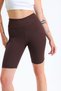 Women's Brown High Waist Gathering Short Sports Ribbed Biker Shorts Tights - 2