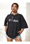 Large Size Eiffel Detailed Paris Printed Oversize Crew Neck T-shirt - 4