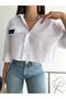 WOMEN'S WHITE CLOTHED OVERSIZED CROP POPLIN SHIRT GM5521