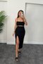 Ribbed High Waist Side Slit Midi Length Skirt Summer Camisole Skirt - 5