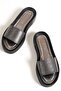 Capone Single Wide Band Stone Detailed Wedge Heel Metallic Platinum Women's Slippers - 3