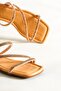 Capone Stoned 3-Striped Flat Heel Quilted Nude Women's Slippers - 4