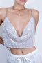 Silver Jewelled Shiny Metal Lace Collar Chain Strap Backless Bustier - 2