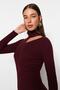 Mürdüm Midi Cut Out/Pencere Detaylı Triko Elbise TWOAW24EL00028 - 2