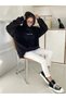 Colored Clouds Sweatshirt - Black Printed Oversize Ribbon Hoodie - 5