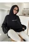 Colored Clouds Sweatshirt - Black Printed Oversize Ribbon Hoodie - 7