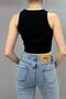 Women's Crop Blouse Wide Straps Black - 4