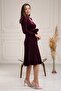Women's Double-Breasted Midi Velvet Plum Dress - 4