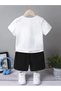 Beyza Headphone Detail Printed Summer Children's T-Shirt Shorts Set - 2