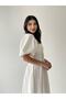 White Square Neck Balloon Sleeve Pleated Midi Dress - 5