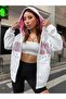 Unisex White Color Zippered Pink Brooklyn Printed 3 Thread Fleece Cardigan / Jacket